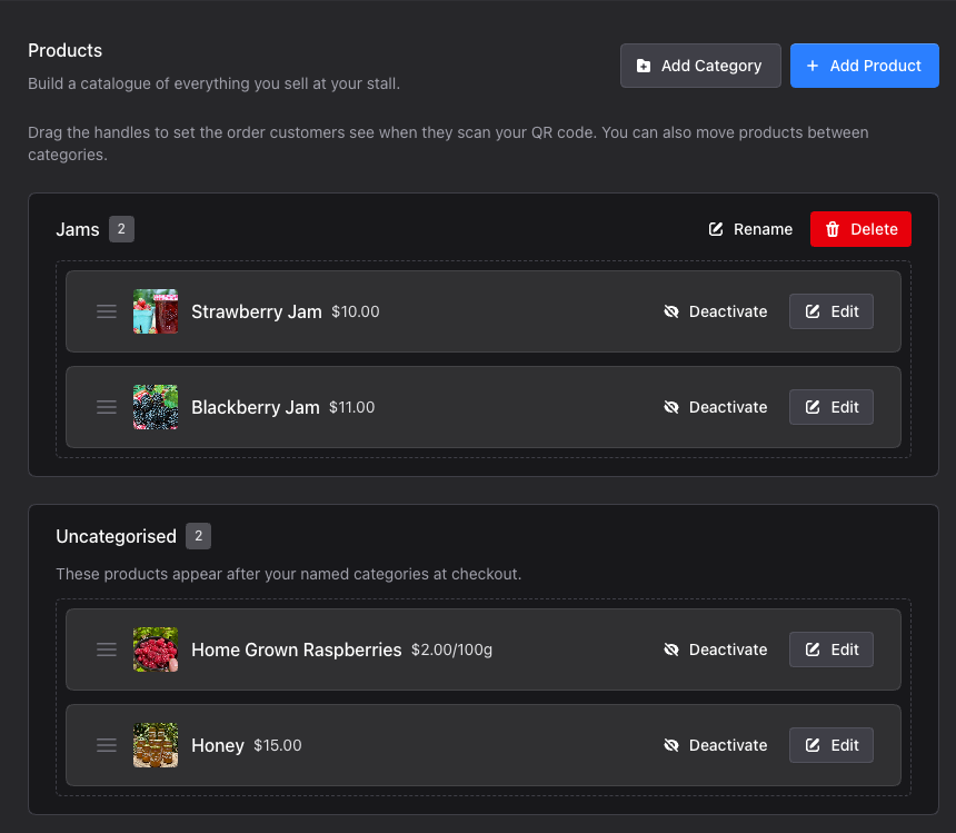 Organise products into categories